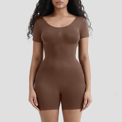 Solid Color Short Sleeve Shapewear Bodysuit