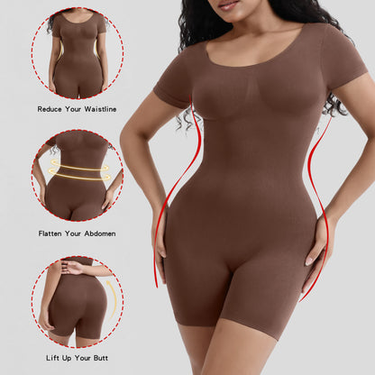 Solid Color Short Sleeve Shapewear Bodysuit