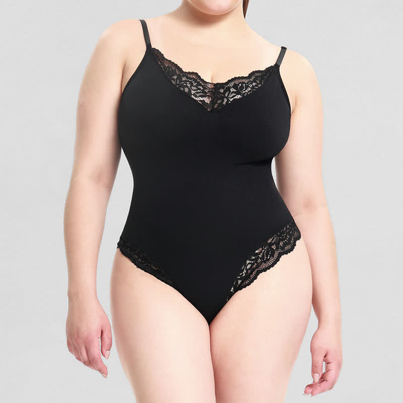 Solid Color Lace Shapewear Bodysuit
