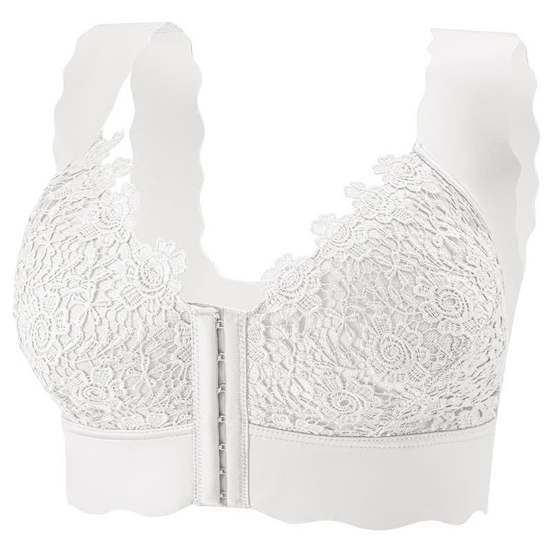 Wavy Edge Front Closure Wireless Bra - White - 5XL - image 12