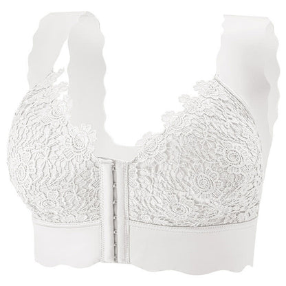 Wavy Edge Front Closure Wireless Bra - White - 5XL - image 12