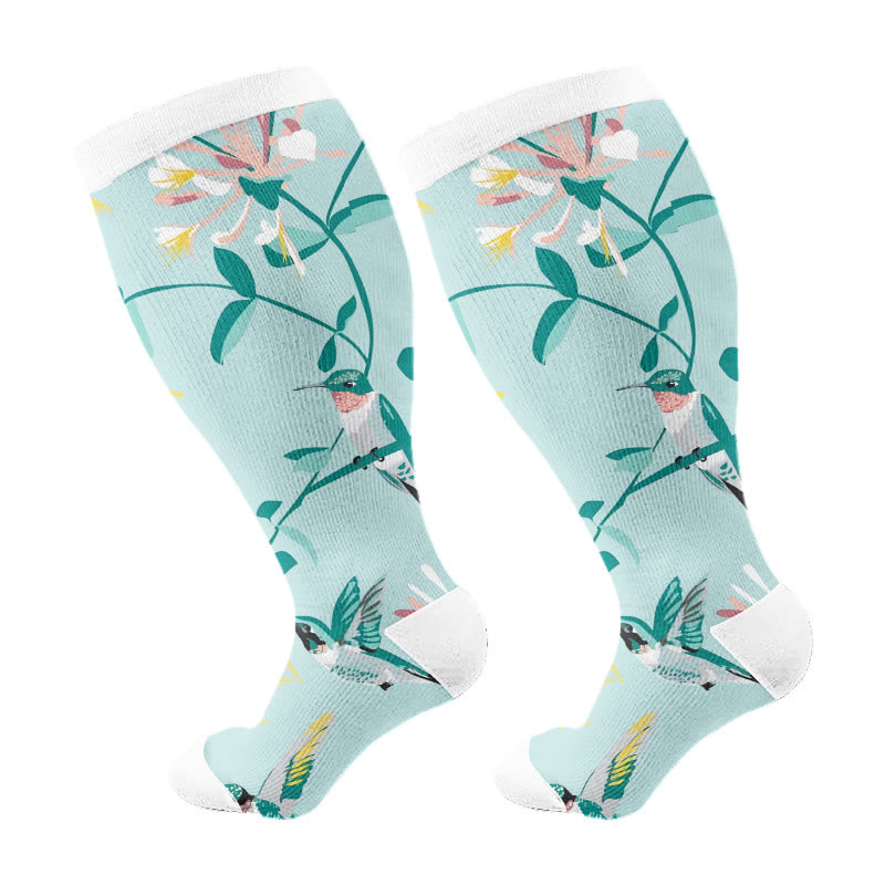 Plus Size Breezy Flower Bird Compression Socks(3 Pairs)