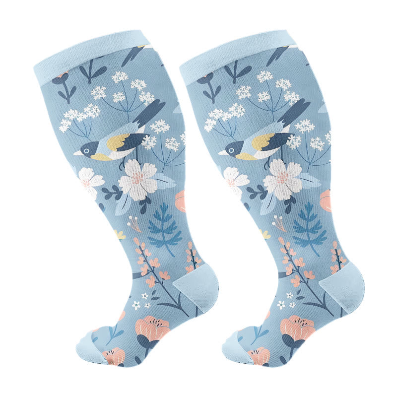 Plus Size Breezy Flower Bird Compression Socks