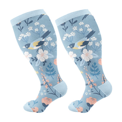 Plus Size Breezy Flower Bird Compression Socks