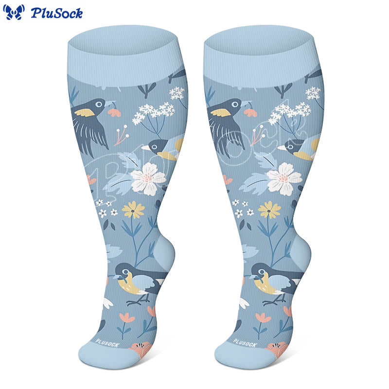 Plus Size Breezy Flower Bird Compression Socks