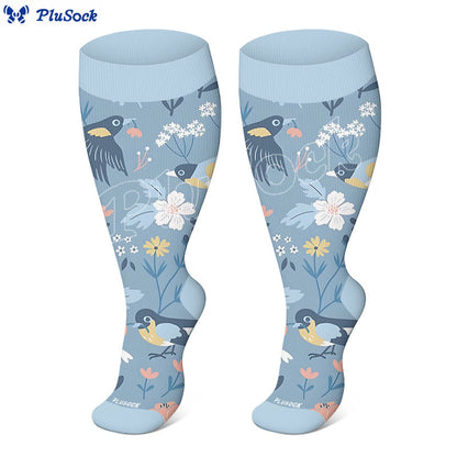 Plus Size Breezy Flower Bird Compression Socks