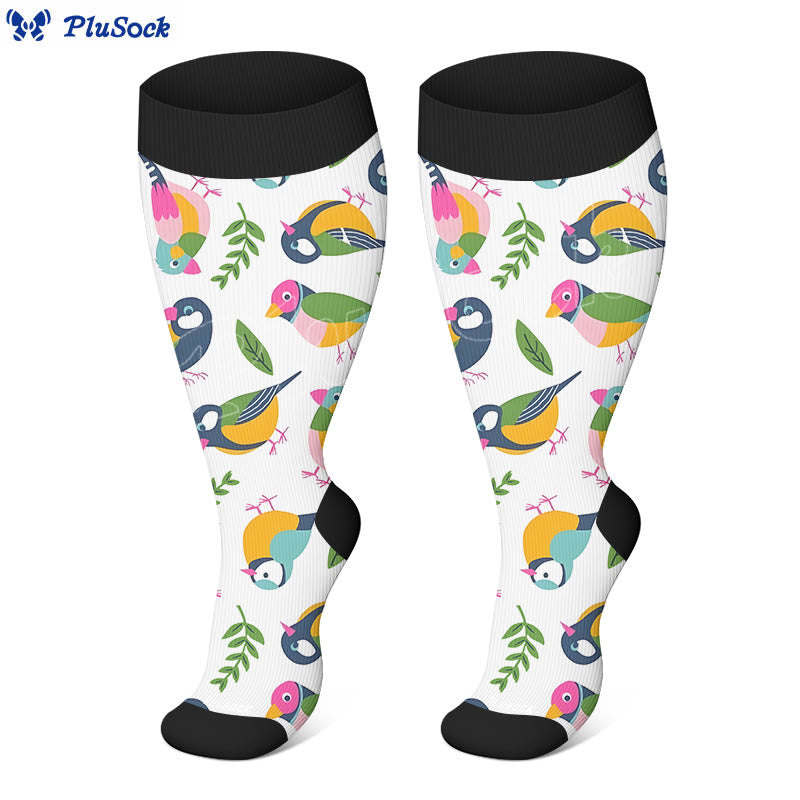 Plus Size Breezy Flower Bird Compression Socks