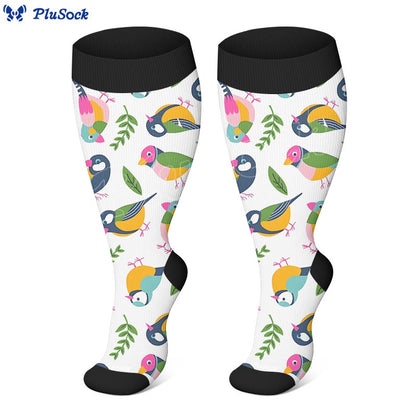 Plus Size Breezy Flower Bird Compression Socks