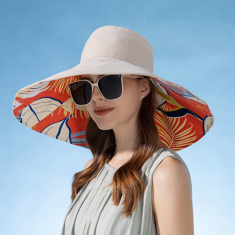 Reversible Wide-Brim Sun Bucket Hat - Beige - One Size - image 6