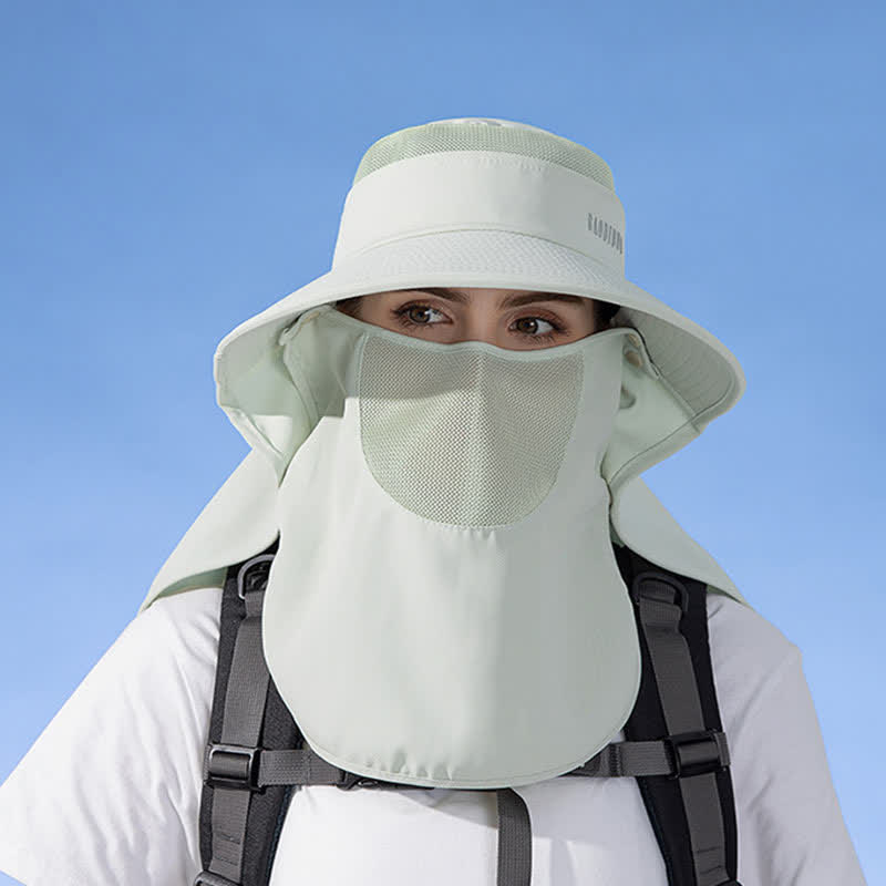 Sun Protection Bucket Hat with Attached Face Scarf