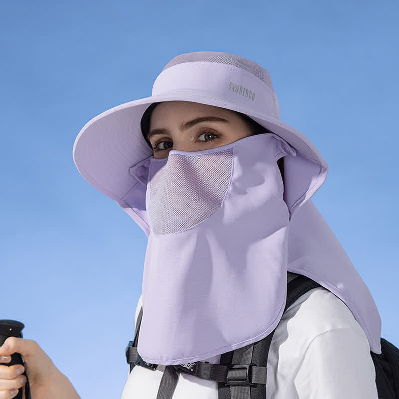 Sun Protection Bucket Hat with Attached Face Scarf
