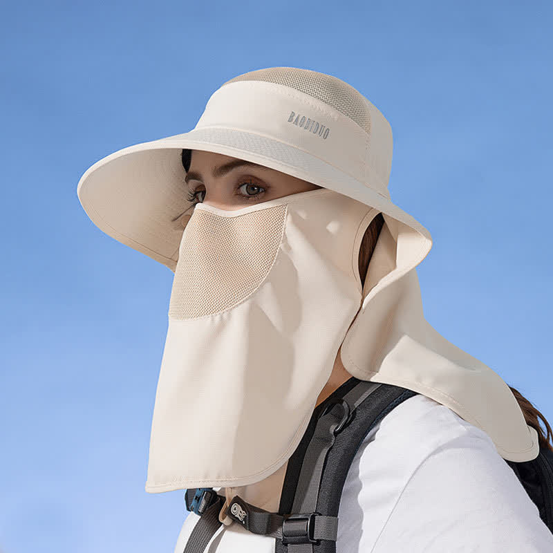 Sun Protection Bucket Hat with Attached Face Scarf