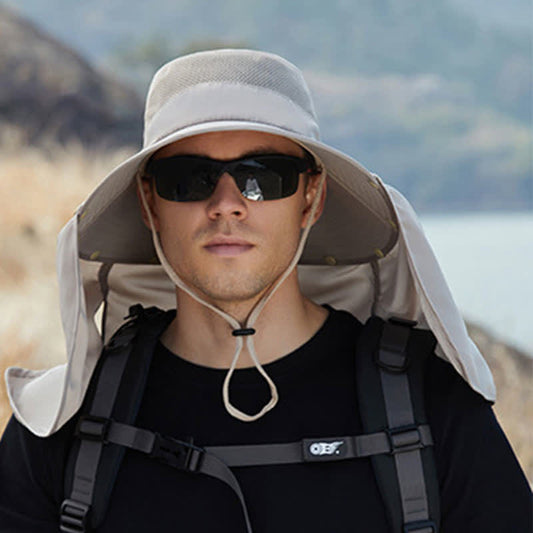 Detachable Neck Flap Bucket Hat - Beige - One Size - image 0