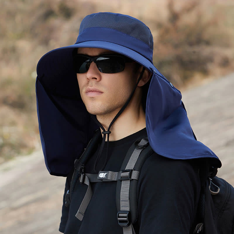 Detachable Neck Flap Sun Protection Hat - Navy Blue - One Size - image 11