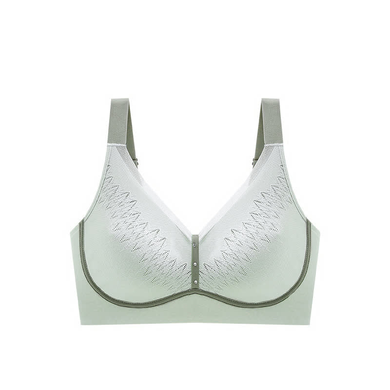 Color-Blocked Breathable Wireless Bra - Green - 5XL - image 4
