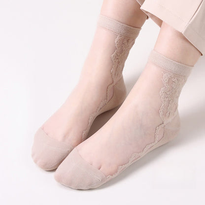 Plus Size Floral Sheer Cotton Ankle Socks(8 Pairs) - Nude - EU36-40(US3-7) - image 13