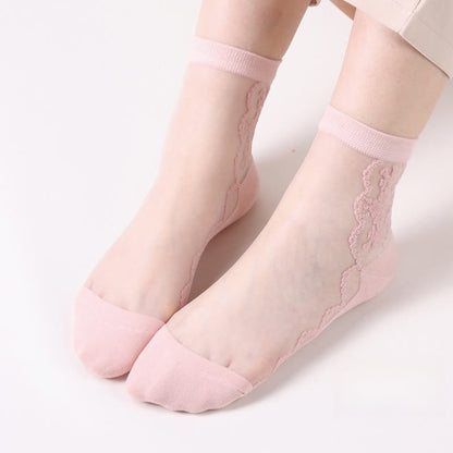 Floral Sheer Cotton Ankle Socks(8 Pairs) - Light Pink - EU36-40(US3-7) - image 9