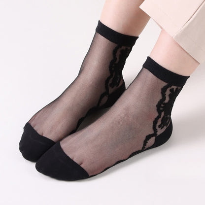 Plus Size Floral Sheer Cotton Ankle Socks(8 Pairs) - Black - EU36-40(US3-7) - image 8