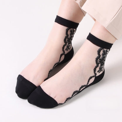 Plus Size Floral Sheer Cotton Ankle Socks(8 Pairs) - Black&White - EU36-40(US3-7) - image 3