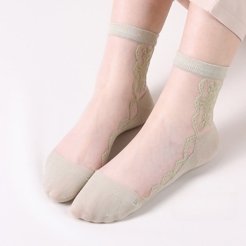 Floral Sheer Cotton Ankle Socks(8 Pairs) - Light Green - EU36-40(US3-7) - image 14
