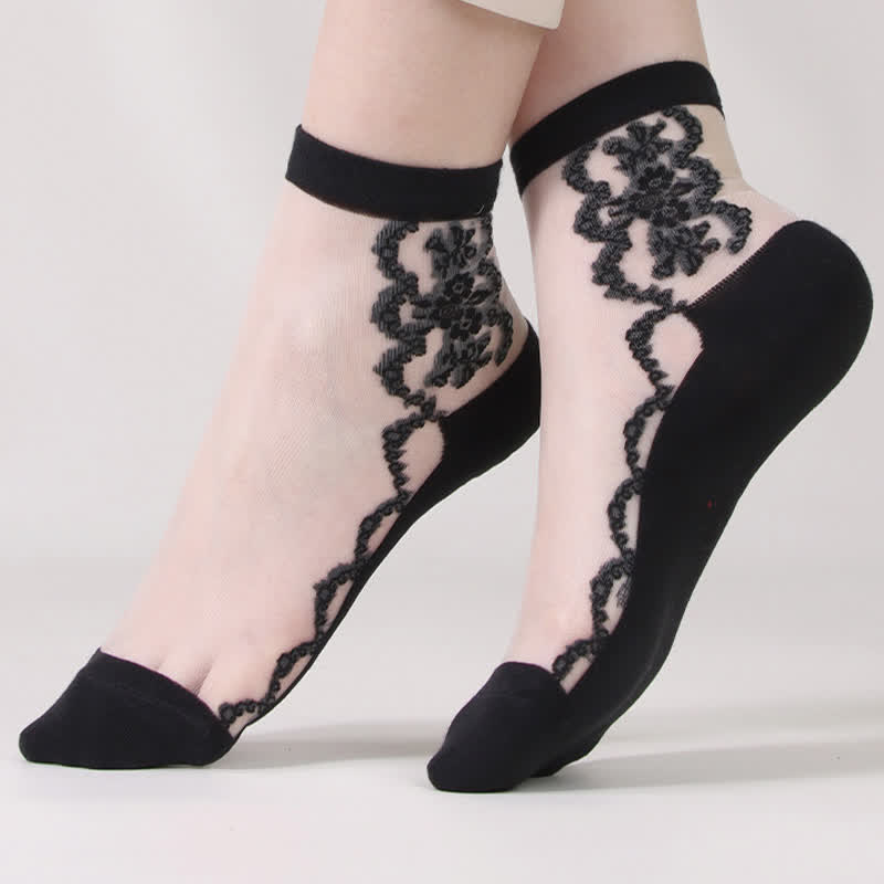 Plus Size Floral Sheer Cotton Ankle Socks(8 Pairs) - image 5