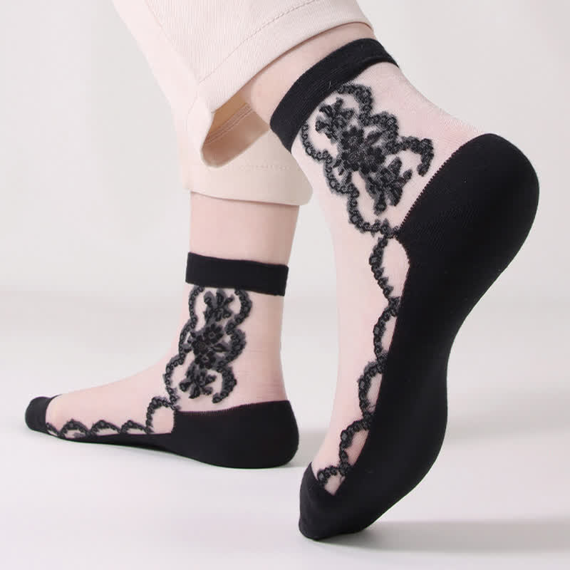 Plus Size Floral Sheer Cotton Ankle Socks(8 Pairs) - image 6
