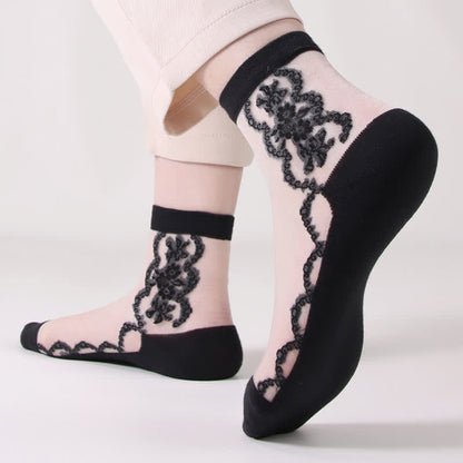 Plus Size Floral Sheer Cotton Ankle Socks(8 Pairs) - image 6