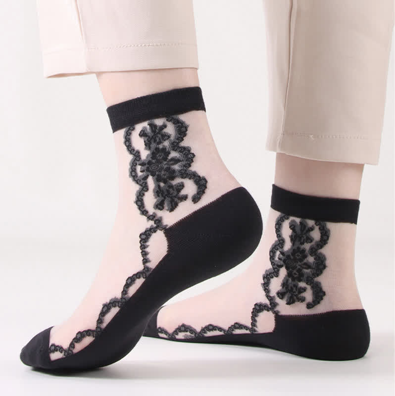 Plus Size Floral Sheer Cotton Ankle Socks(8 Pairs) - image 4