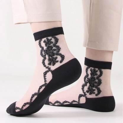 Plus Size Floral Sheer Cotton Ankle Socks(8 Pairs) - image 4