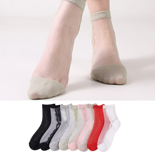 Plus Size Floral Sheer Cotton Ankle Socks(8 Pairs) - image 1