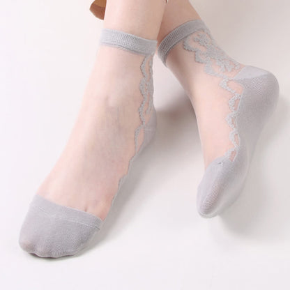 Plus Size Floral Sheer Cotton Ankle Socks(8 Pairs) - image 12