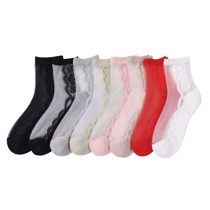 Plus Size Floral Sheer Cotton Ankle Socks(8 Pairs) - Multicolor - EU36-40(US3-7) - image 18
