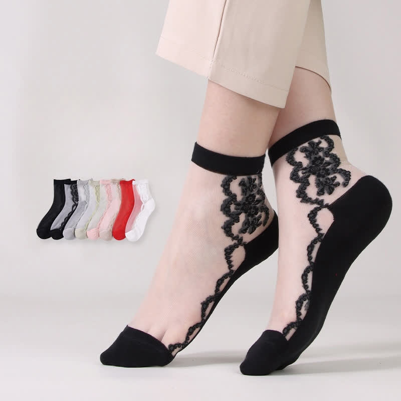 Plus Size Floral Sheer Cotton Ankle Socks(8 Pairs) - image 2