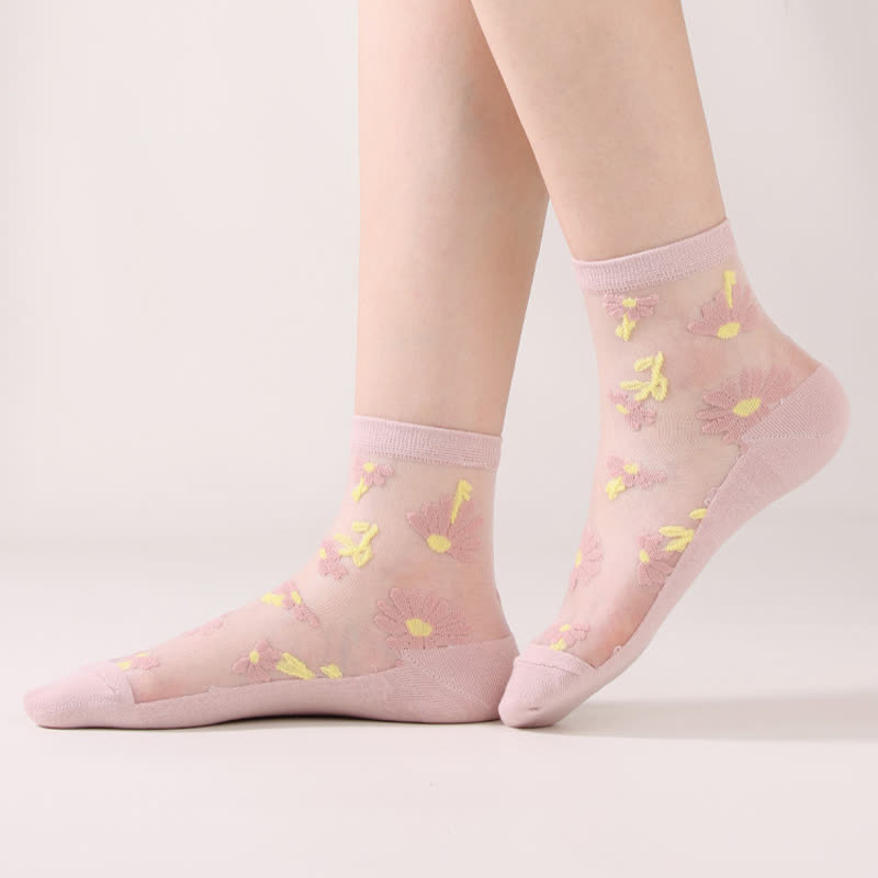 Ultra-thin Daisy Flower Sheer Ankle Socks(6 Pairs) - image 9