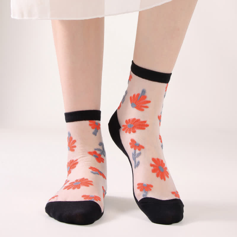 Ultra-thin Daisy Flower Sheer Ankle Socks(6 Pairs) - image 6