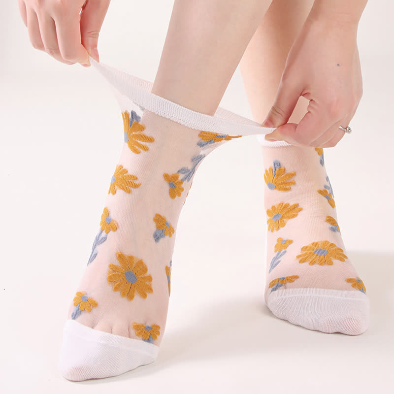 Ultra-thin Daisy Flower Sheer Ankle Socks(6 Pairs) - image 5