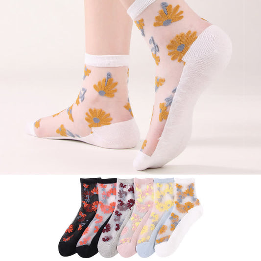 Ultra-thin Daisy Flower Sheer Ankle Socks(6 Pairs) - image 0