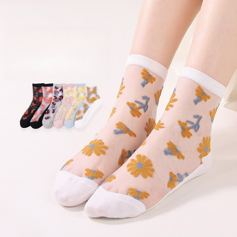 Ultra-thin Daisy Flower Sheer Ankle Socks(6 Pairs) - image 1