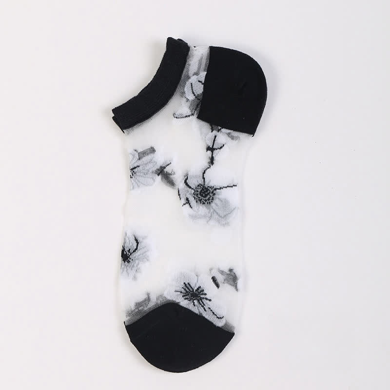 Lightweight Floral Breathable Sheer Ankle Socks(5 Pairs) - Black - EU36-40(US3-7) - image 17