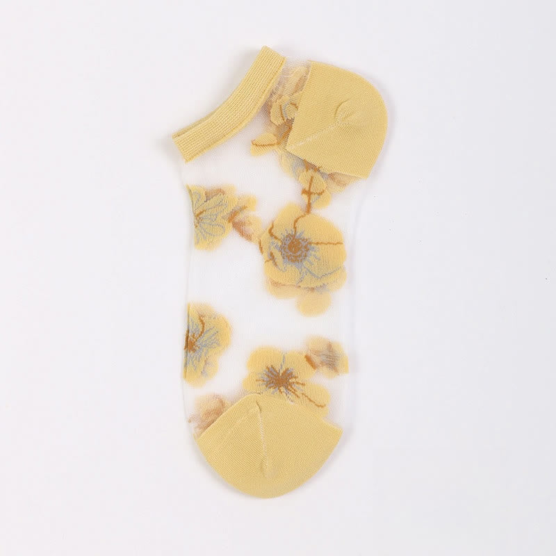 Lightweight Floral Breathable Sheer Ankle Socks(5 Pairs) - Yellow - EU36-40(US3-7) - image 10