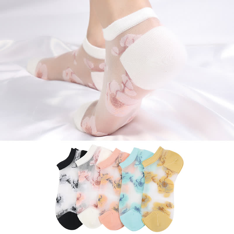 Lightweight Floral Breathable Sheer Ankle Socks(5 Pairs) - image 1