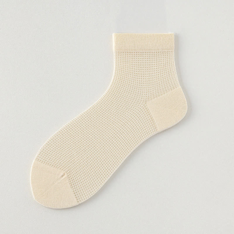 Lightweight Mesh Breathable Solid-Color Ankle Socks(8 Pairs) - Beige - EU36-40(US3-7) - image 16