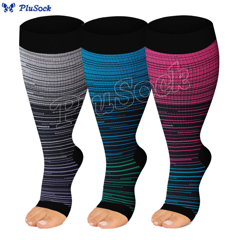 Plus Size Open Toe Compression Socks(3 Pairs) - image 0