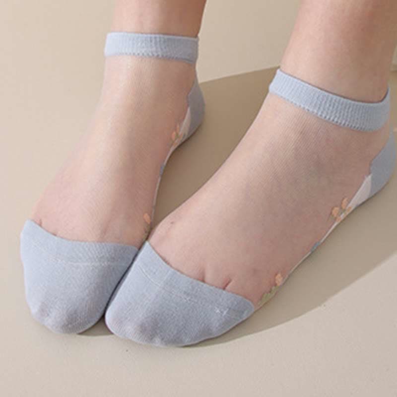 Seamless Breathable Floral Sheer Socks(5 Pairs) - image 13