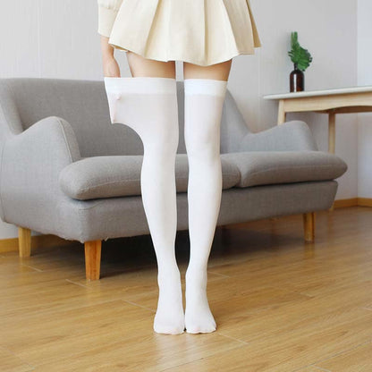 Plus Sexy Solid Color Thigh High Socks(4 Pairs) - White - One Size - image 12