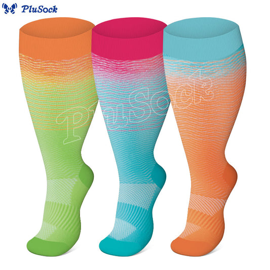 Plus Size Line Gradient Compression Socks(3 Pairs) - image 0