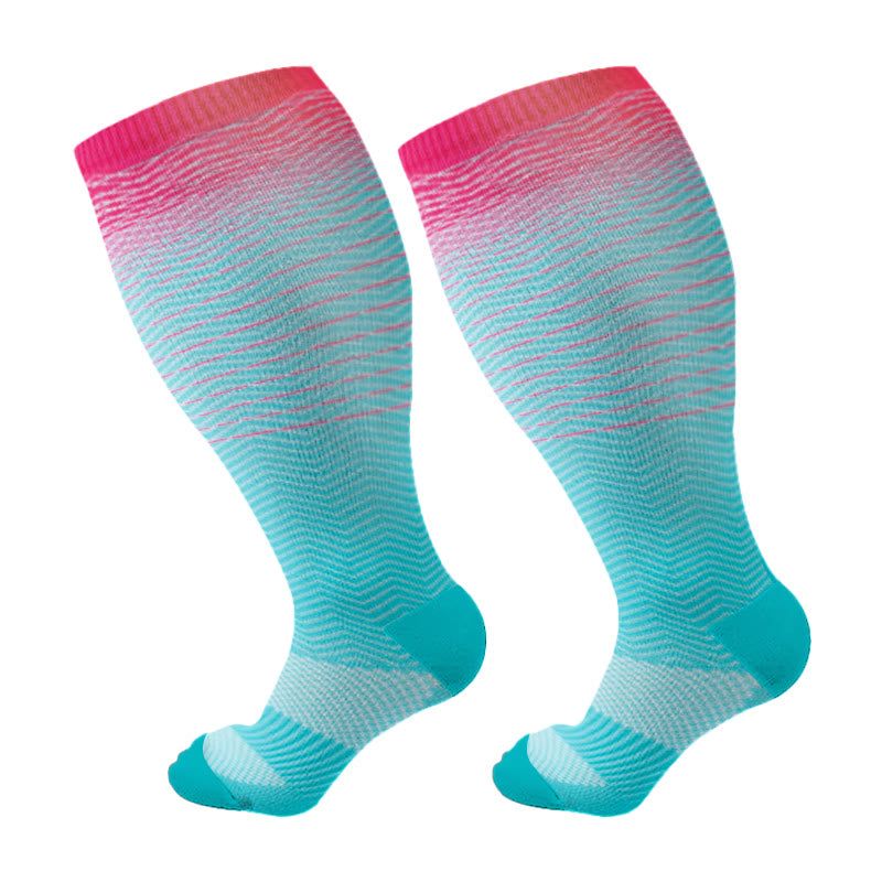 Plus Size Line Gradient Compression Socks(3 Pairs) - Blue - 4XL - image 10
