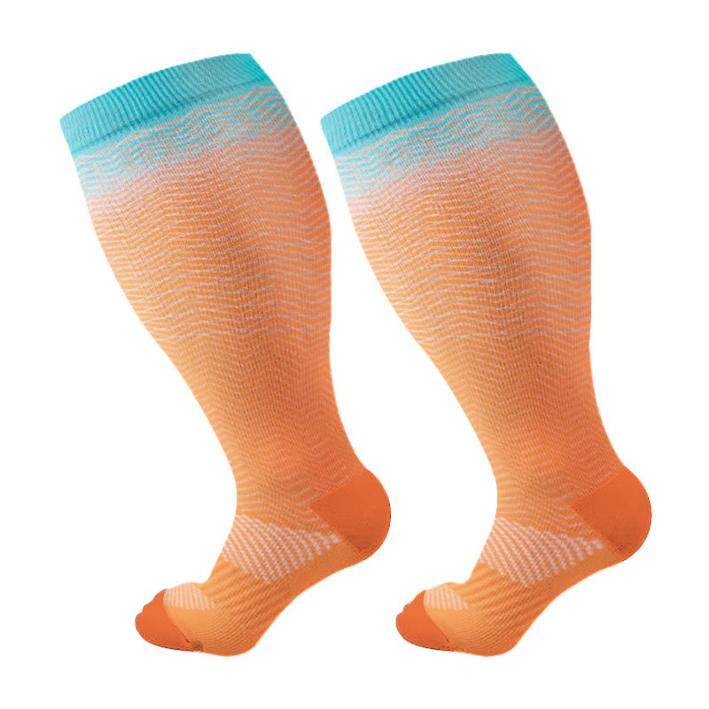 Plus Size Line Gradient Compression Socks(3 Pairs) - Orange - 4XL - image 9