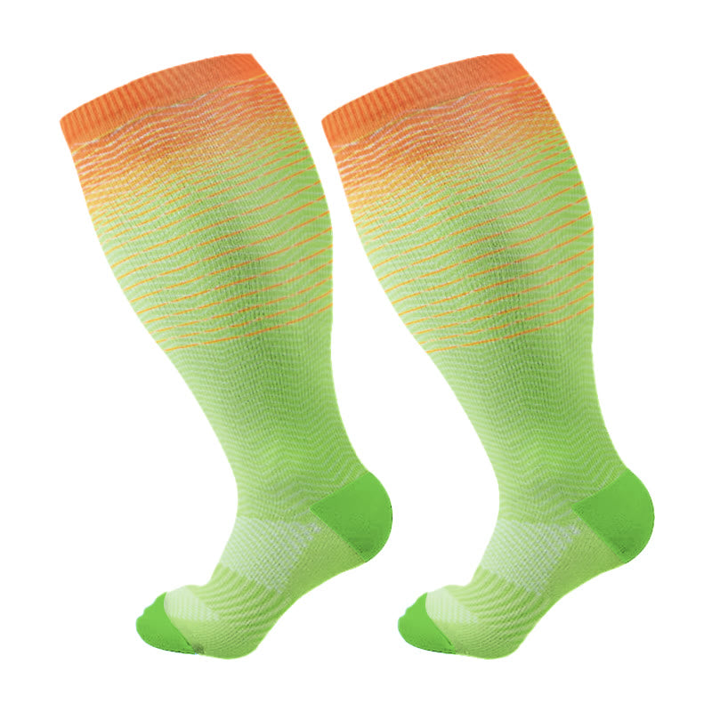 Plus Size Line Gradient Compression Socks(3 Pairs) - Green - 4XL - image 8