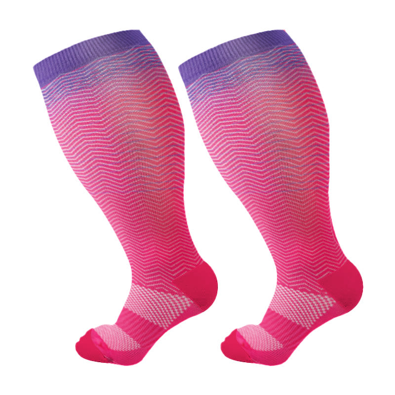 Plus Size Line Gradient Compression Socks(3 Pairs) - Pink - 4XL - image 11
